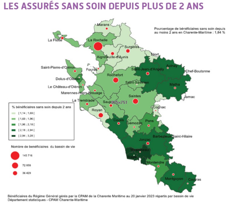 Cartographie 2023 sur les assurés sans soin depuis plus de 2 ans (cliquer sur l'image)
